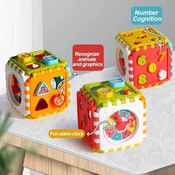 Puzzle Building Block Toy Shape Matching Hexahedron With Number Graphic Cognitive Block For Baby 5