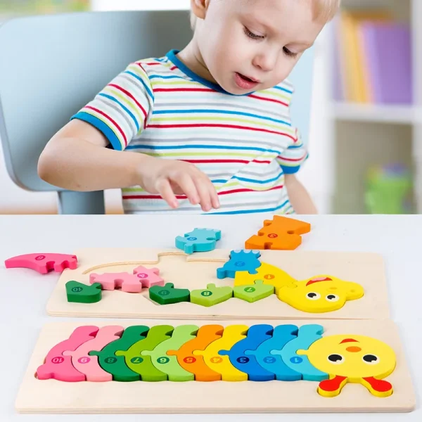 Rectangle Wooden Puzzle For Kids Animals Vehicles Pattern Colorful Wood Numbered Puzzles For Toddlers Learning Educational 3