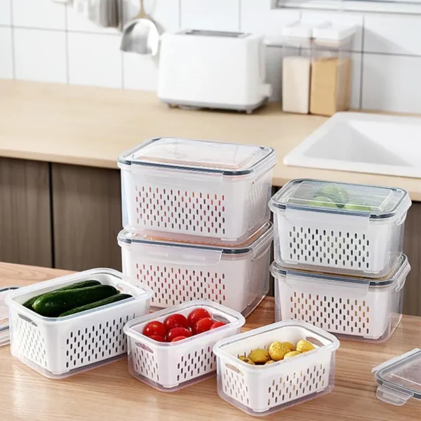 Refrigerator Storage Box Fridge Organizer Fresh Vegetable Fruit Boxes Drain Basket Storage Containers Pantry Kitchen Organizer 1