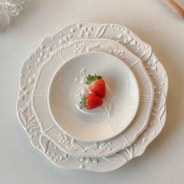 Relief Style Plate Valley Lily Pattern Dinner Plates European Style Solid Color Tableware Steak Pasta Dishes 2