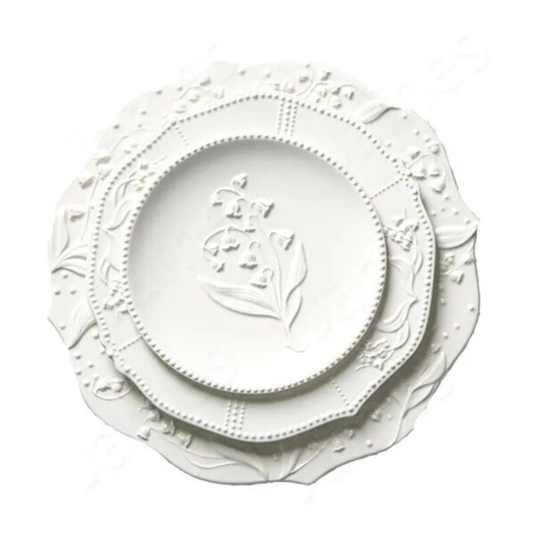 Relief Style Plate Valley Lily Pattern Dinner Plates European Style Solid Color Tableware Steak Pasta Dishes 4