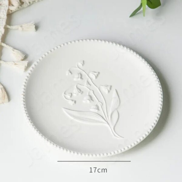 Relief Style Plate Valley Lily Pattern Dinner Plates European Style Solid Color Tableware Steak Pasta Dishes 5