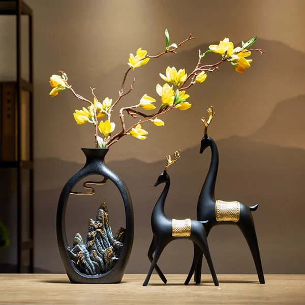 Resin Vase Table Decoration Accessories Home Decoration Luxury New Chinese Style Mountain Scenery Vase Decoration 1