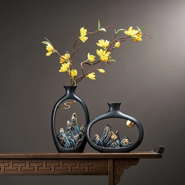 Resin Vase Table Decoration Accessories Home Decoration Luxury New Chinese Style Mountain Scenery Vase Decoration 2