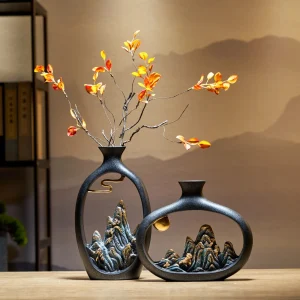 Resin Vase Table Decoration Accessories Home Decoration Luxury New Chinese Style Mountain Scenery Vase Decoration