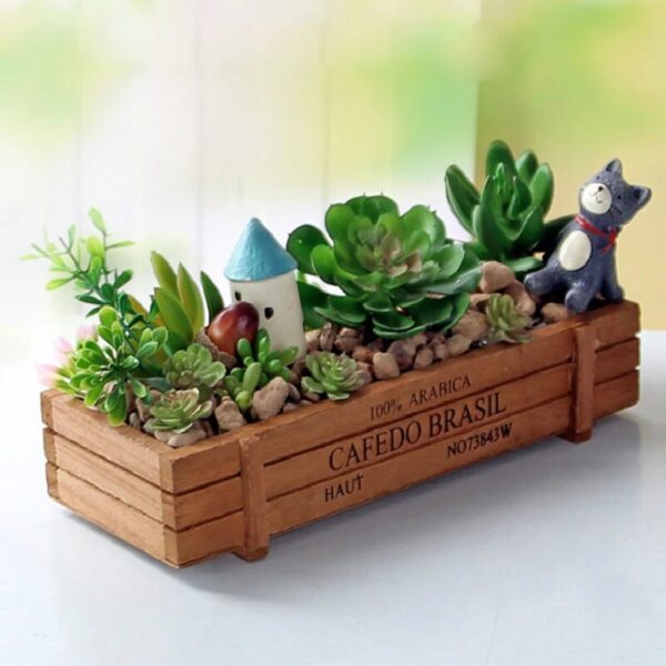 Retro garden plant pot vintage wooden storage box for sundries stationery pen box succulents flower pots 1