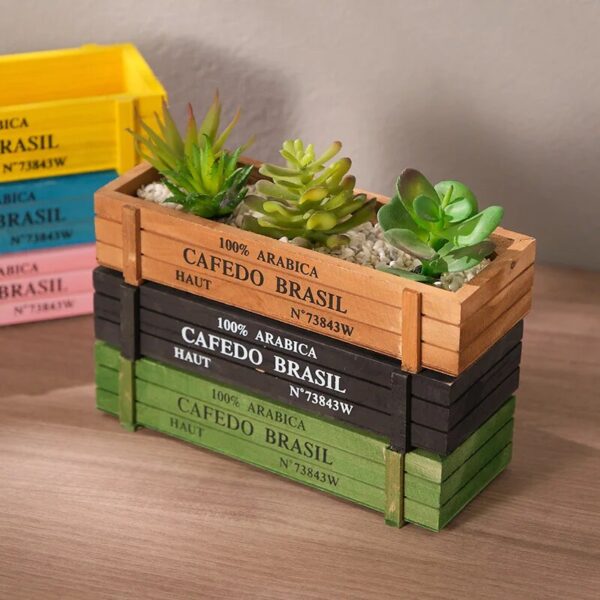 Retro garden plant pot vintage wooden storage box for sundries stationery pen box succulents flower pots 4
