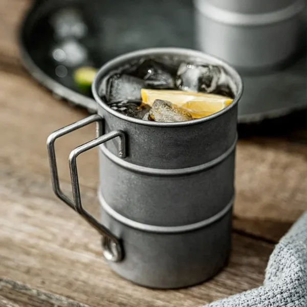 Retro Old Stainless Steel Coffee Water Cup Industrial Style Oil Barrel Mug Outdoor Camping Picnic Beer 2