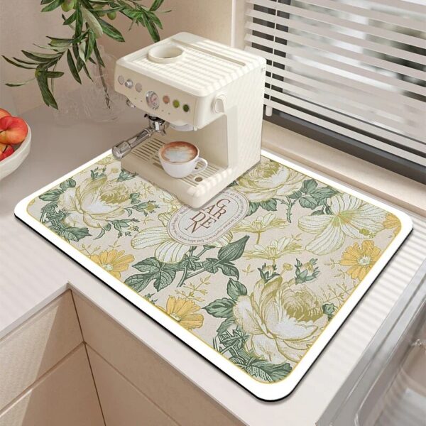 Retro Printed Drain Pad Kitchen Mat Absorbent Dish Drying Mats Non Slip Tableware Draining Pad Coffee 1