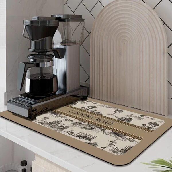 Retro Printed Drain Pad Kitchen Mat Absorbent Dish Drying Mats Non Slip Tableware Draining Pad Coffee 3