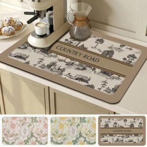 Retro Printed Drain Pad Kitchen Mat Absorbent Dish Drying Mats Non Slip Tableware Draining Pad Coffee