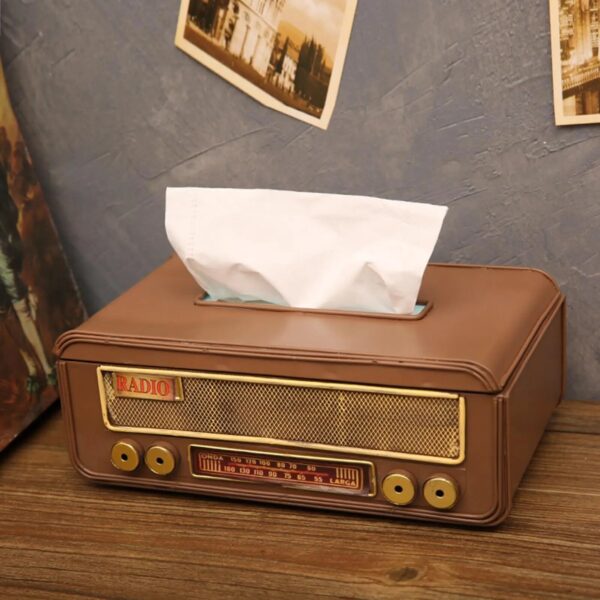 Retro Style Radio Shape Tissue Box Desk Organizer Decorative Napkin Holder For Club Bathroom Bedroom Craft 2