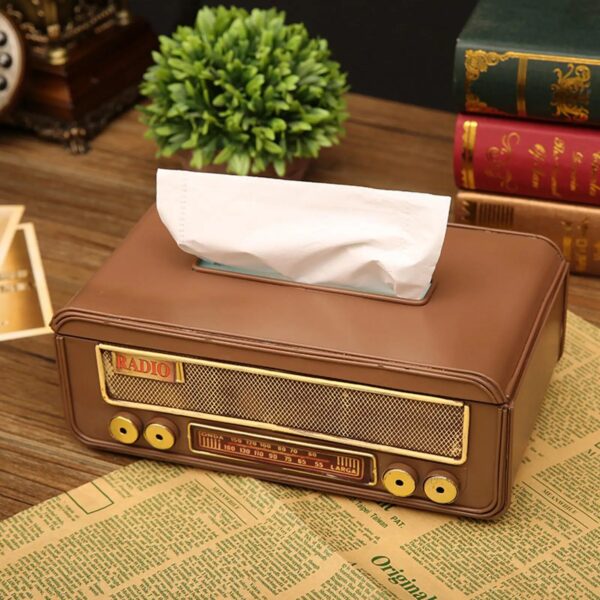 Retro Style Radio Shape Tissue Box Desk Organizer Decorative Napkin Holder For Club Bathroom Bedroom Craft 3