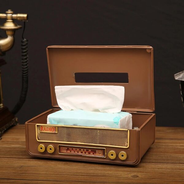 Retro Style Radio Shape Tissue Box Desk Organizer Decorative Napkin Holder For Club Bathroom Bedroom Craft 4