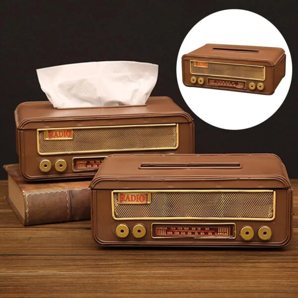 Retro Style Radio Shape Tissue Box Desk Organizer Decorative Napkin Holder For Club Bathroom Bedroom Craft 5