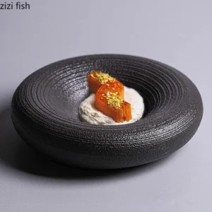 Round Ceramic Dinner Plate Snack Breads Desserts Tray Cooking Dish Restaurant Solid Color Tableware Soup Basins