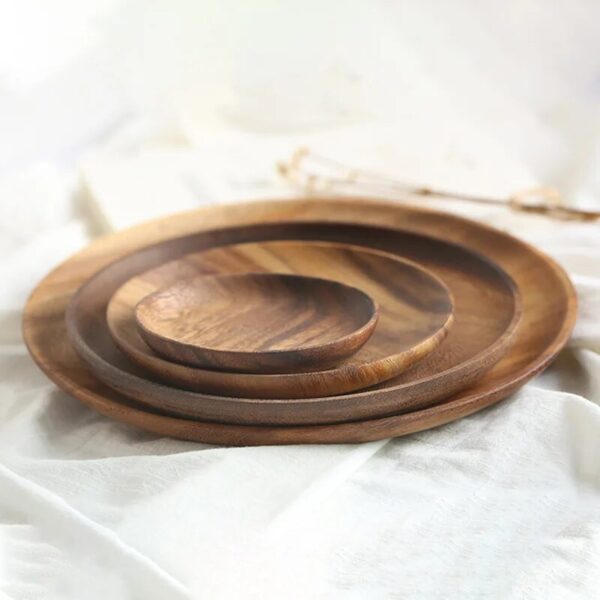 Round Solid Wood Plate Whole Acacia Wood Fruit Dishes Wooden Saucer Tea Tray Dessert Dinner Breakfast 2