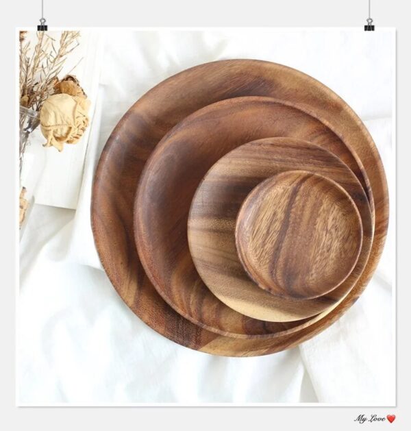 Round Solid Wood Plate Whole Acacia Wood Fruit Dishes Wooden Saucer Tea Tray Dessert Dinner Breakfast 4