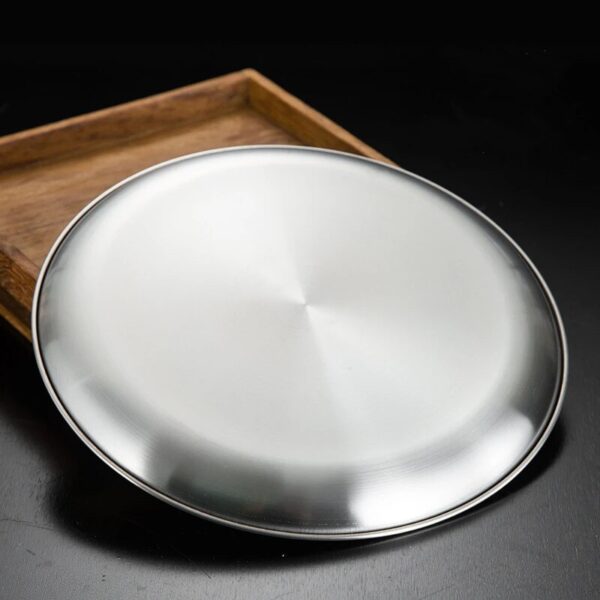 Round Stainless Steel Dinner Plates Flat Insulated Thick Bbq Shallow Dishes Western Steak Cake Fruit Tray 5