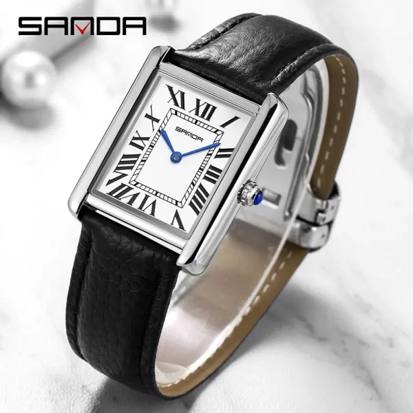 Sanda Couple Watch 30m Waterproof Casual Fashion Women Men Quartz Watches Wear Resistant Leather Strap Square 1