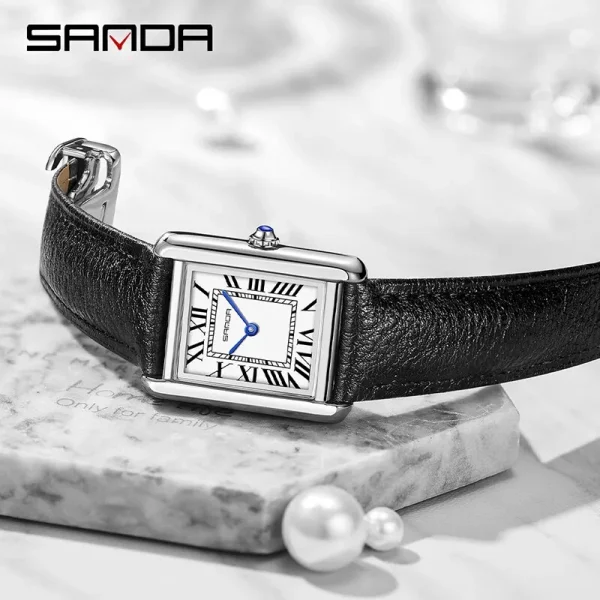 Sanda Couple Watch 30m Waterproof Casual Fashion Women Men Quartz Watches Wear Resistant Leather Strap Square 2