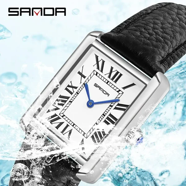 Sanda Couple Watch 30m Waterproof Casual Fashion Women Men Quartz Watches Wear Resistant Leather Strap Square 3