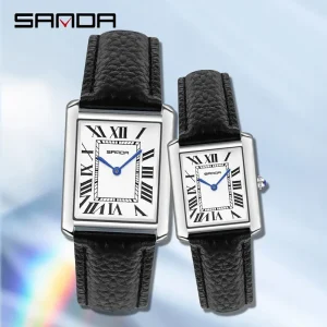 Sanda Couple Watch 30m Waterproof Casual Fashion Women Men Quartz Watches Wear Resistant Leather Strap Square