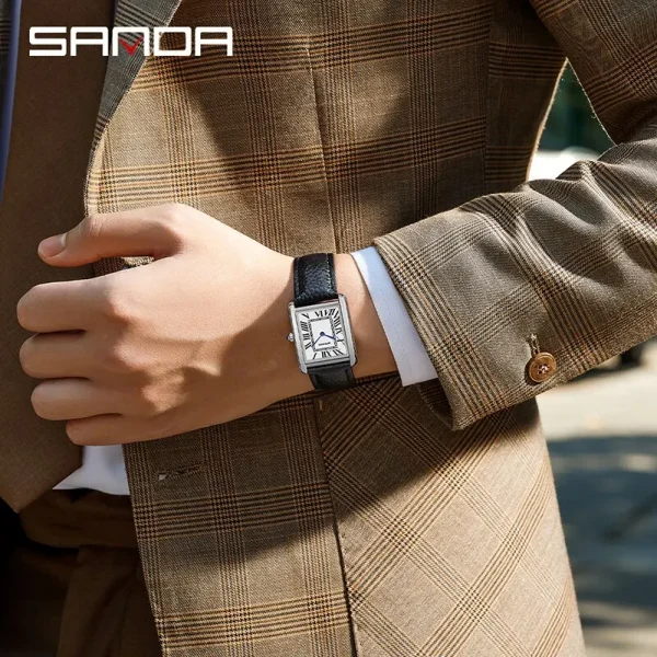 Sanda Couple Watch 30m Waterproof Casual Fashion Women Men Quartz Watches Wear Resistant Leather Strap Square 5