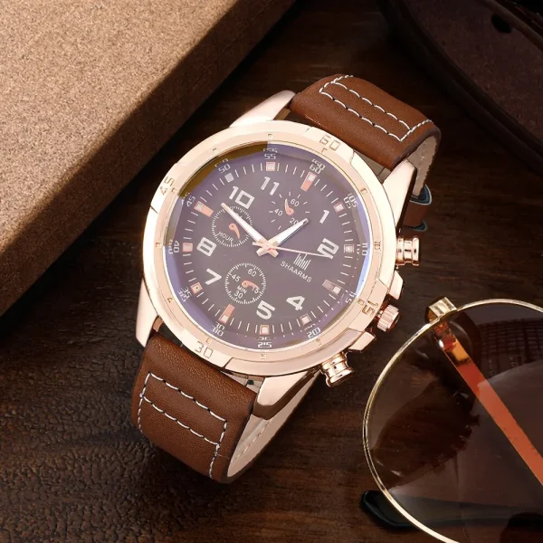 Shaarms Men Gift Watch Business Luxury Company Mens Set 6 In 1 Watch Glasses Pen Keychain 3