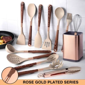 Silicone Cooking Utensils Set Heat Resistant Kitchen Spatula Spoon Non Stick Tools Gift With Rose Gold