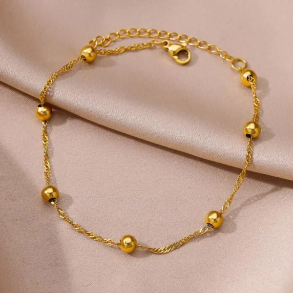 Stainless Steel Bead Chain Anklets For Women Accessories Gold Color Ankle Bracelet Waterproof Anklet Summer Beach 1