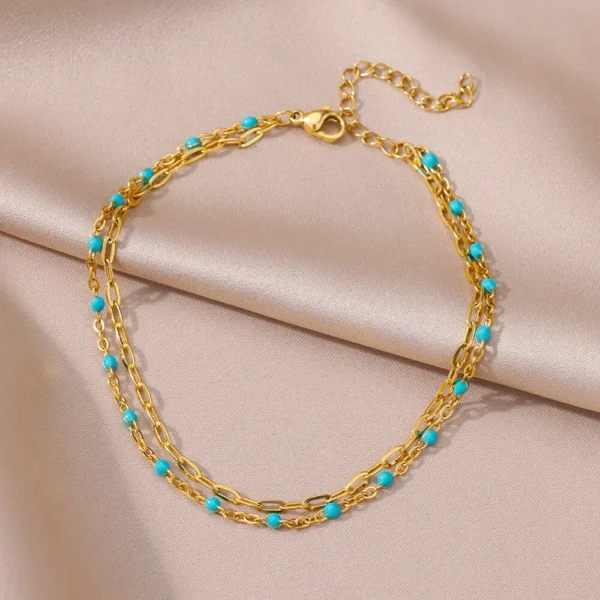 Stainless Steel Bead Chain Anklets For Women Accessories Gold Color Ankle Bracelet Waterproof Anklet Summer Beach 5