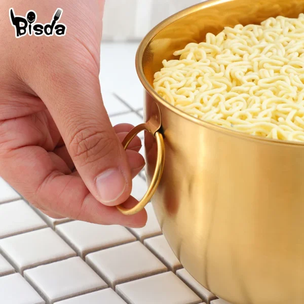 Stainless Steel Bowl With Lid And Handle Golden Instant Noodle Bowls Soup Food Container Silverware Rice 2