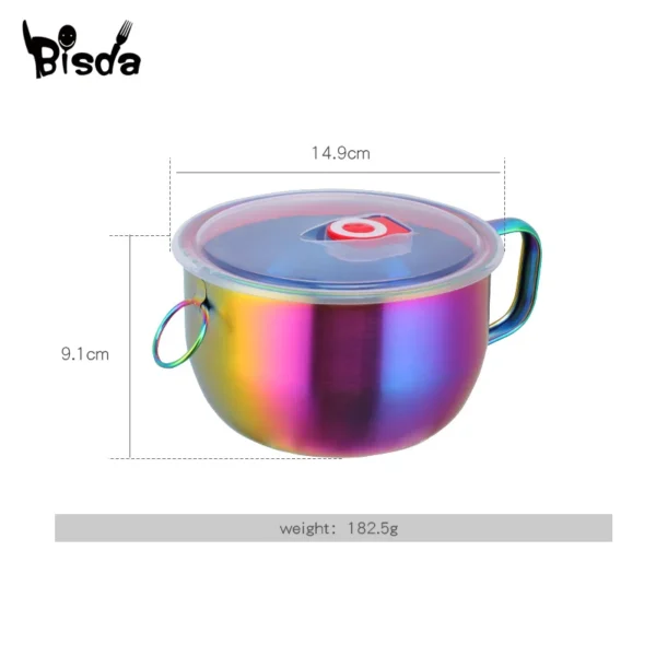 Stainless Steel Bowl With Lid And Handle Golden Instant Noodle Bowls Soup Food Container Silverware Rice 5