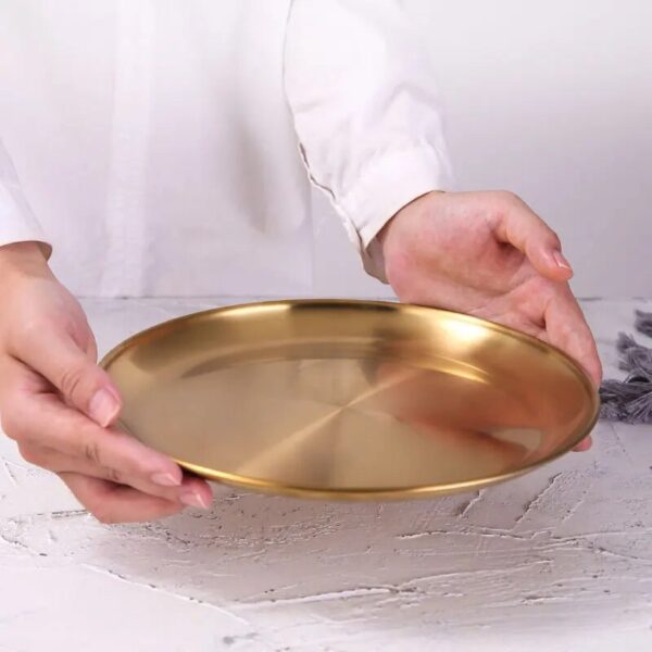 Stainless Steel Dining Plate Golden Dishes Round Tray Cake Western Steak Makeup Tray Tablewares Korean Style 2