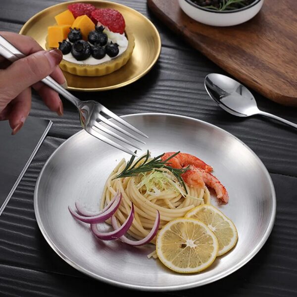 Stainless Steel Dining Plate Golden Dishes Round Tray Cake Western Steak Makeup Tray Tablewares Korean Style 5