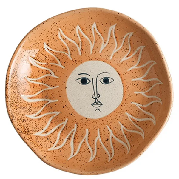 Sun Moon Star Zodiac Hand Kneaded Hand Painted Underglaze Bohemian Dish Deep Plate Salad Western Steak 4