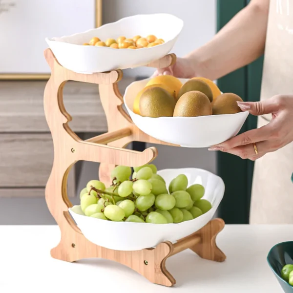 Table Plates Dinnerware Kitchen Fruit Bowl With Floors Partitioned Candy Cake Trays Wooden Tableware Dishes 2