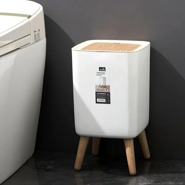 Trash Can With Lid Press Dustbin For Living Room Toilet Bathroom Kitchen Garbage Bucket High Foot 1