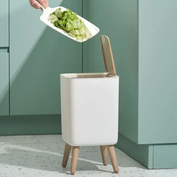 Trash Can With Lid Press Dustbin For Living Room Toilet Bathroom Kitchen Garbage Bucket High Foot 2