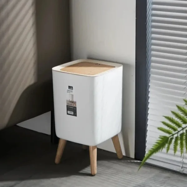 Trash Can With Lid Press Dustbin For Living Room Toilet Bathroom Kitchen Garbage Bucket High Foot 3