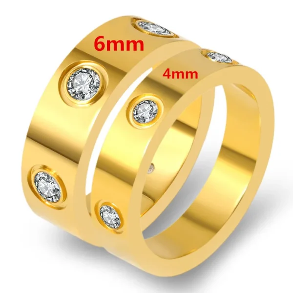 Trendy Stainless Steel Rose Gold Color Love Ring For Women Men Couple Cz Crystal Rings Luxury 2