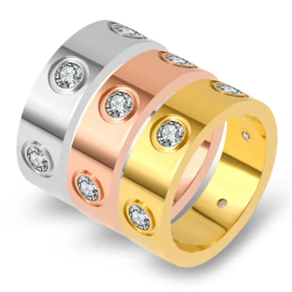 Trendy Stainless Steel Rose Gold Color Love Ring For Women Men Couple Cz Crystal Rings Luxury 5