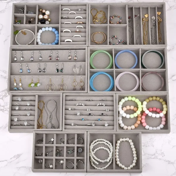 Velvet Jewelry Display Tray Stackable Organizer Jewelry Storage Box Diy Earring Necklace Ring Bracelets Jewelry Organizer 1