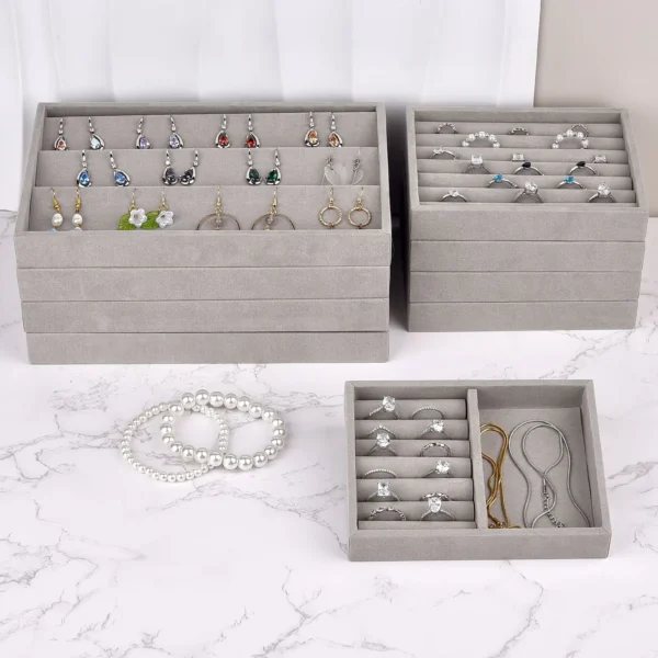 Velvet Jewelry Display Tray Stackable Organizer Jewelry Storage Box Diy Earring Necklace Ring Bracelets Jewelry Organizer 2