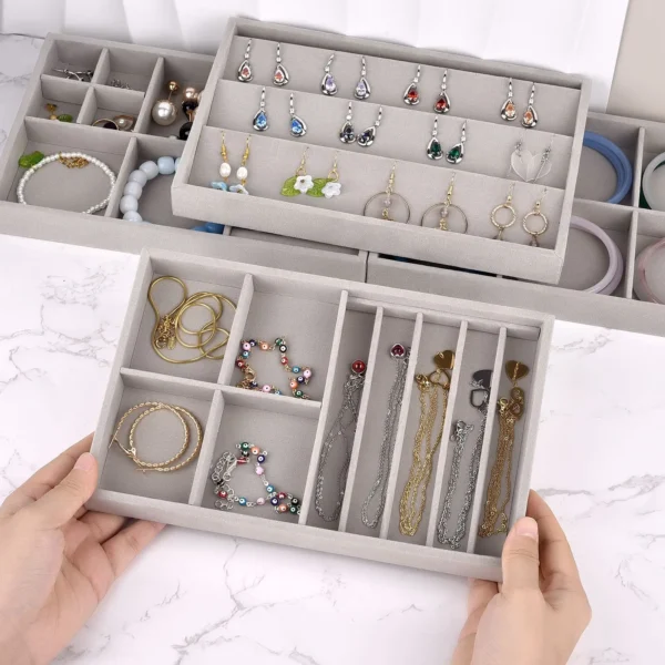 Velvet Jewelry Display Tray Stackable Organizer Jewelry Storage Box Diy Earring Necklace Ring Bracelets Jewelry Organizer 3