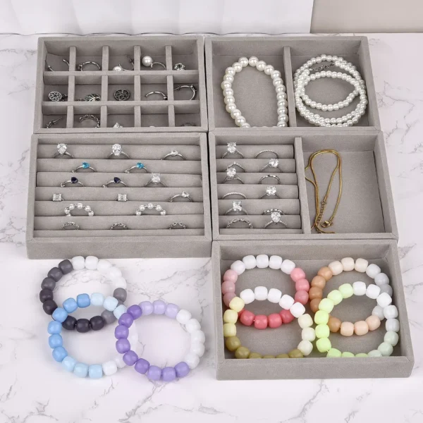 Velvet Jewelry Display Tray Stackable Organizer Jewelry Storage Box Diy Earring Necklace Ring Bracelets Jewelry Organizer 4