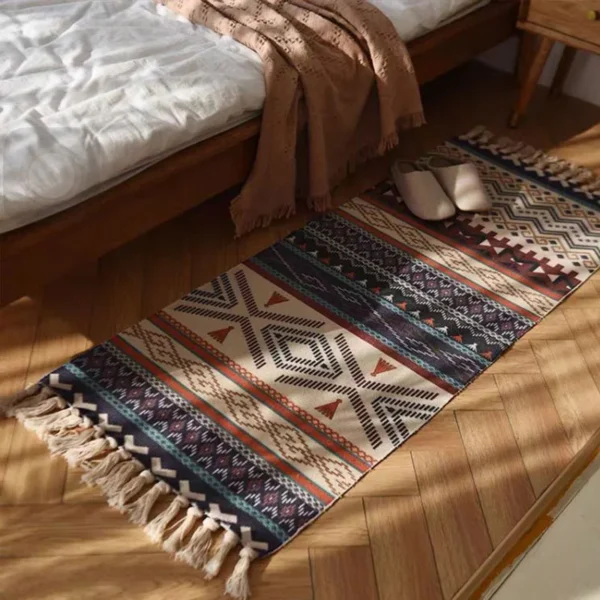 Vintage plaid carpet cotton home weave carpets bohemian rug floor carpet for living room bedroom home 1