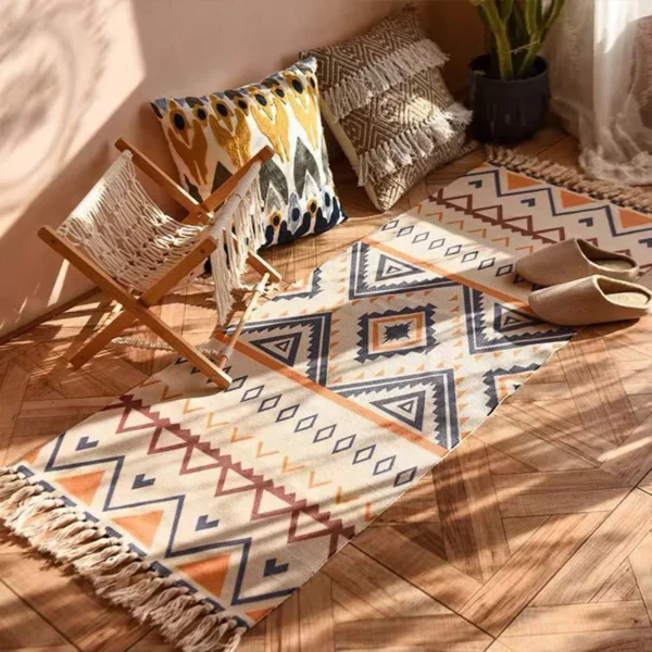 Vintage plaid carpet cotton home weave carpets bohemian rug floor carpet for living room bedroom home 2