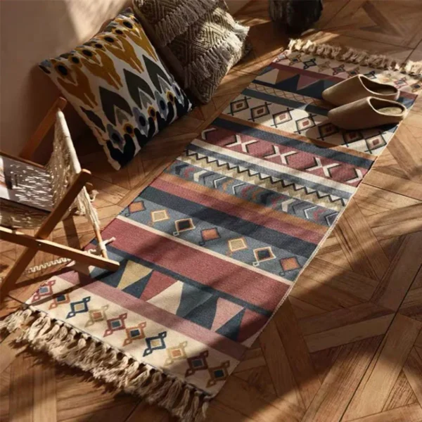Vintage plaid carpet cotton home weave carpets bohemian rug floor carpet for living room bedroom home